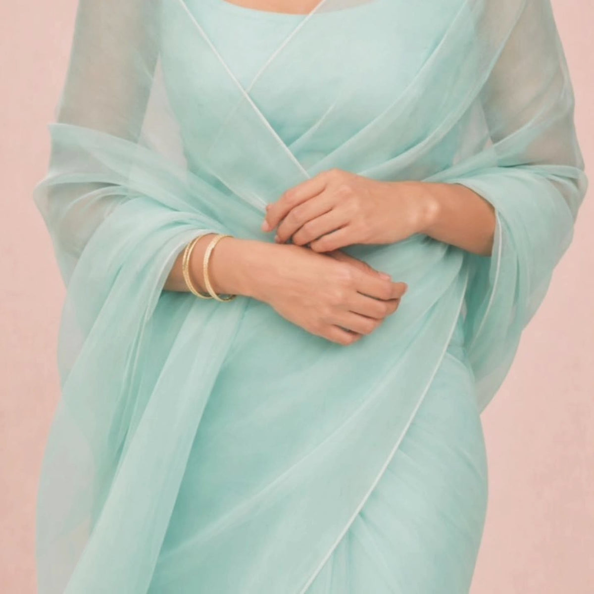 ocean blue pure organza saree