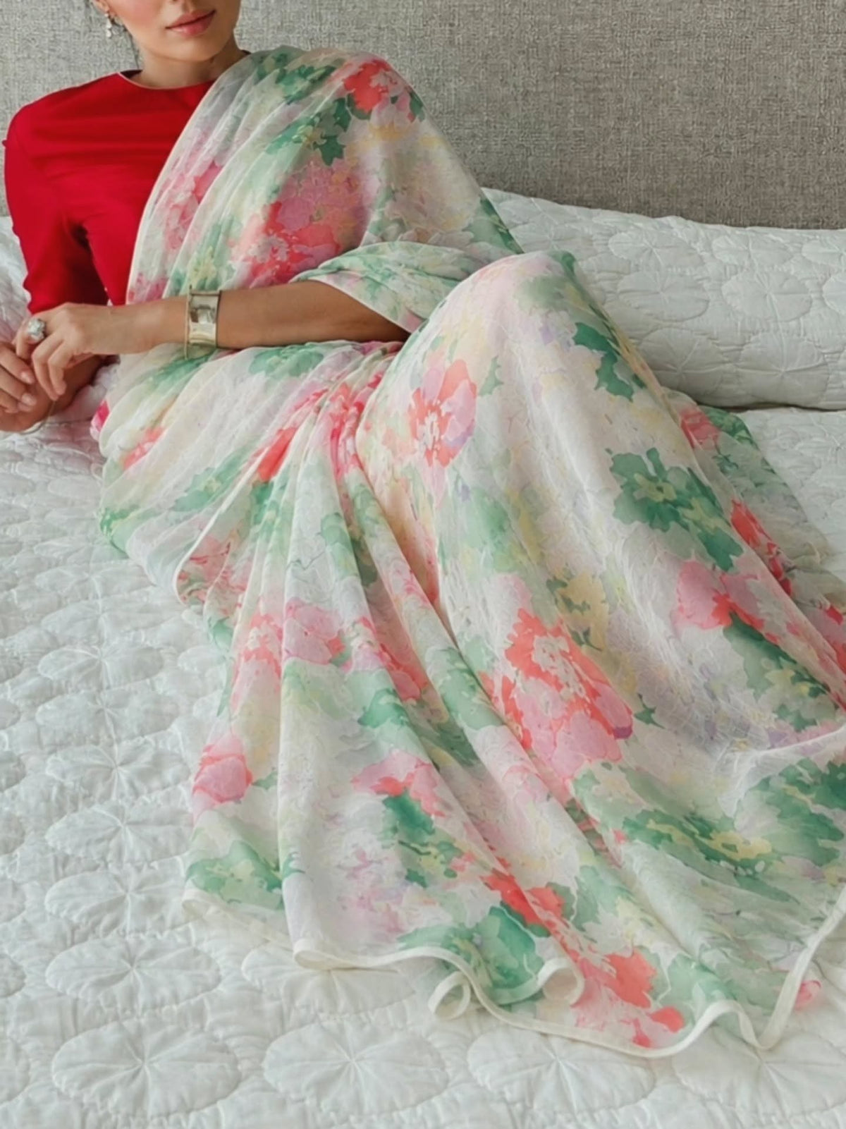 pure chiffon floral print saree