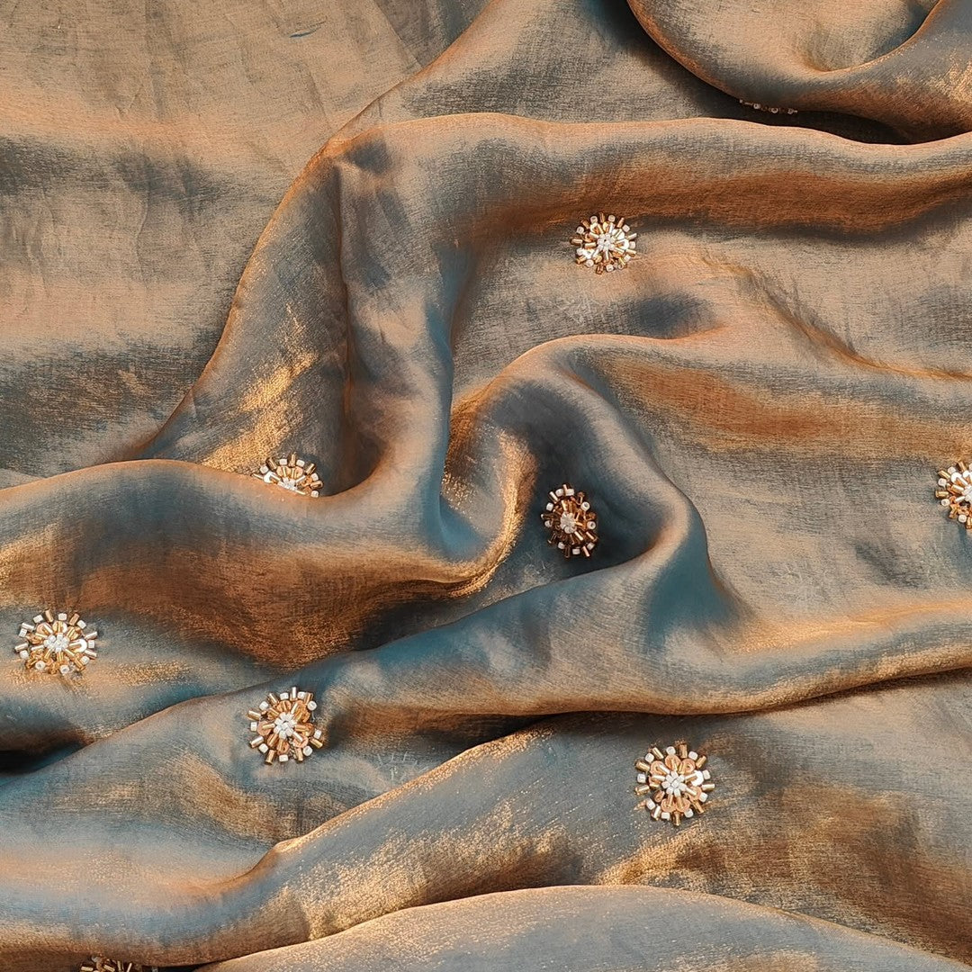 Dual tone blue bronze saree