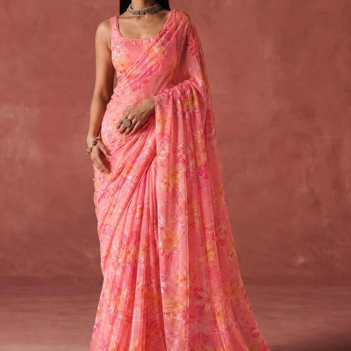 pure soft georgette floral print saree