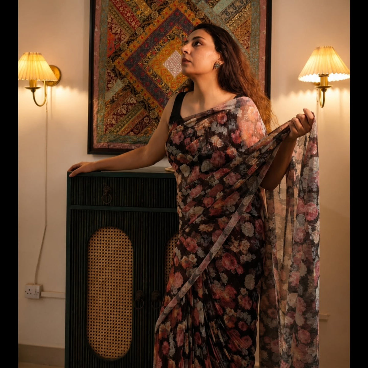 pleated georgette saree