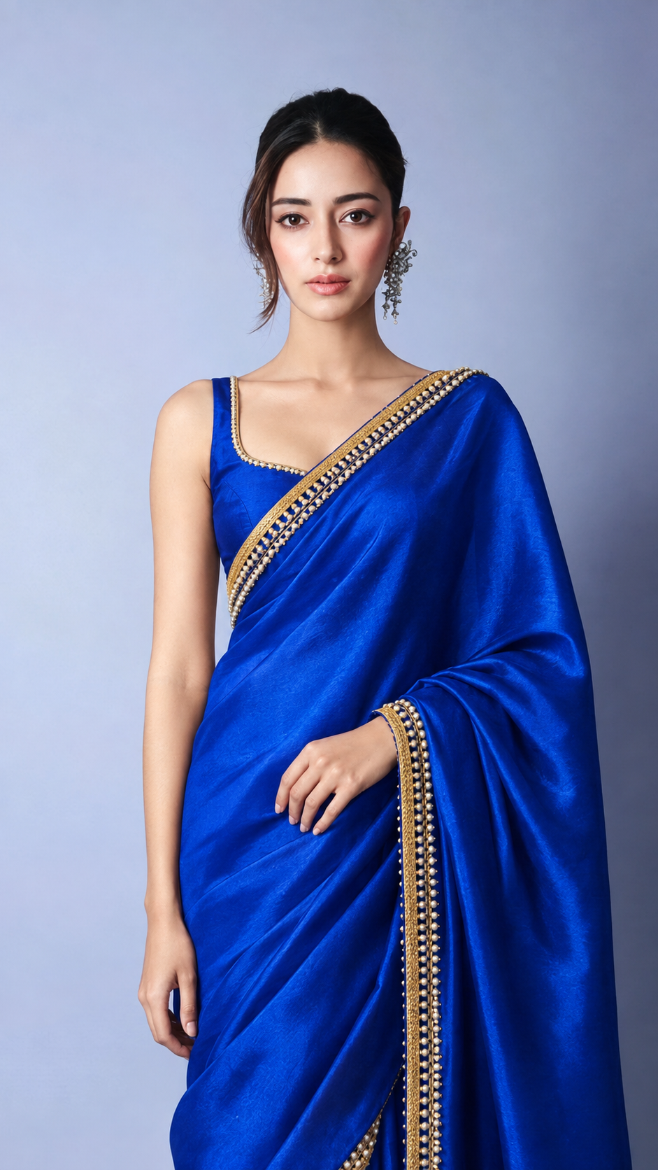 cobalt blue satin saree