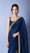 deep navy blue satin saree