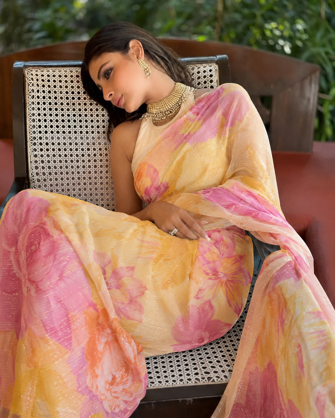 Water color  painteng style floral saree